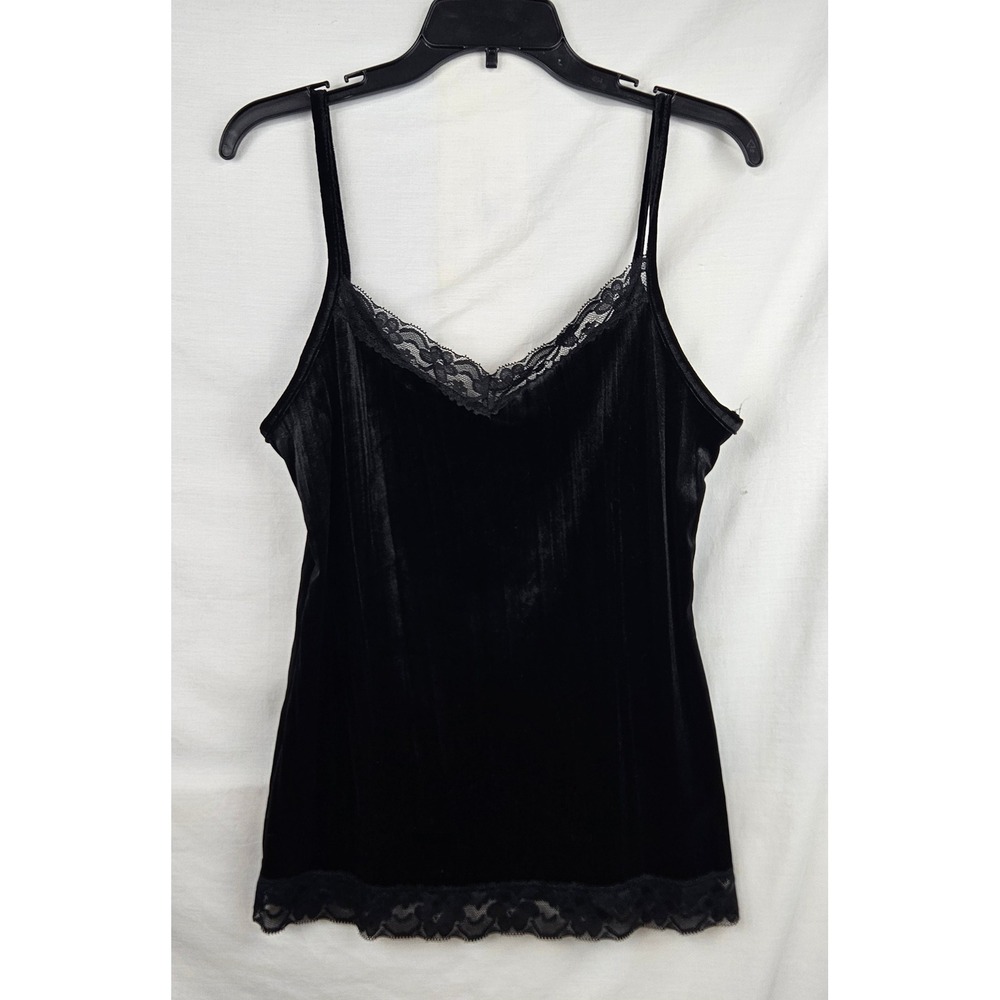 No Boundaries Womens Black Velvet Lace Trim Camisole Tank Top Large Whimsigoth